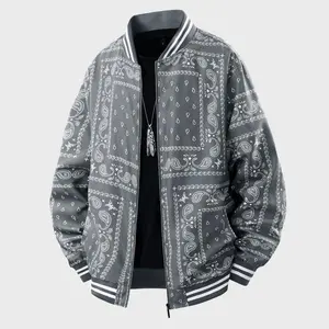 Retro Cashew Flower Splicing Baseball Jacket Men's Casual Fashion Coat Aesthetic Classic Daily classic,fabric