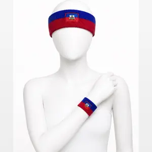 Haitian Flag Headband & Wristband Set 1804 Pride Collection Bandé Tet ak Bann Ponyèt for National Pride
