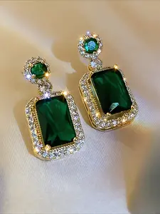 Emerald Pendant Earrings Elegant Women's Jewelry, Faux Diamond Studs, Baroque Style, Zinc Alloy Material, No Choking Hazard, Classic Style Earrings, Fashionable Earrings