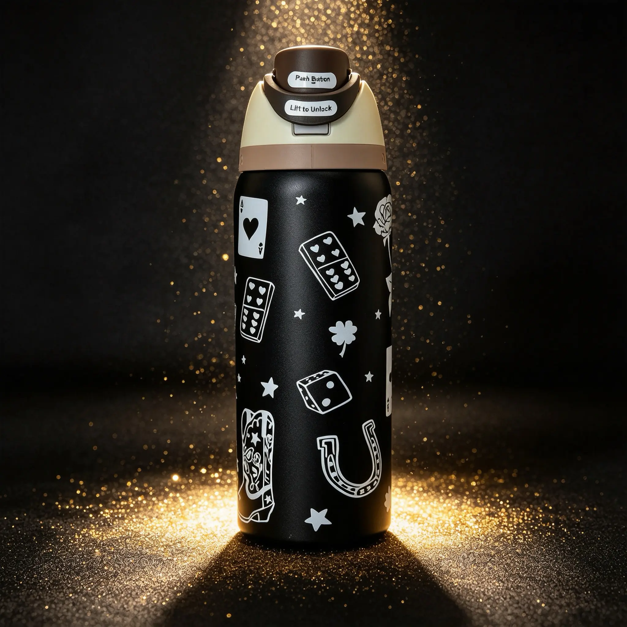 Owala 32oz Push Button Lift-to-Unlock Water Bottle, Aesthetic Drinkware with Poker, Domino, and Horseshoe Designs Insulated Stainless Steel Sports Dr Pepper Tumbler hydrojug hot cold drink ultimate legacy collector edition travel office funny soccer