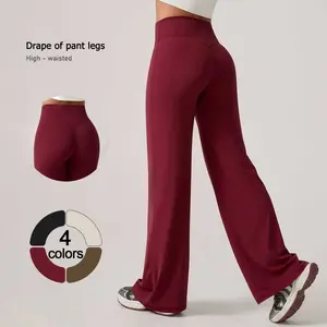 TimeOFF Women's Wide-Leg Pants – High-Waisted, Draped Pant Legs for Comfort & Flattering Fit in Yoga, Workouts & Daily Casual Wear Outfits Chic elastic waist yoga pant gym