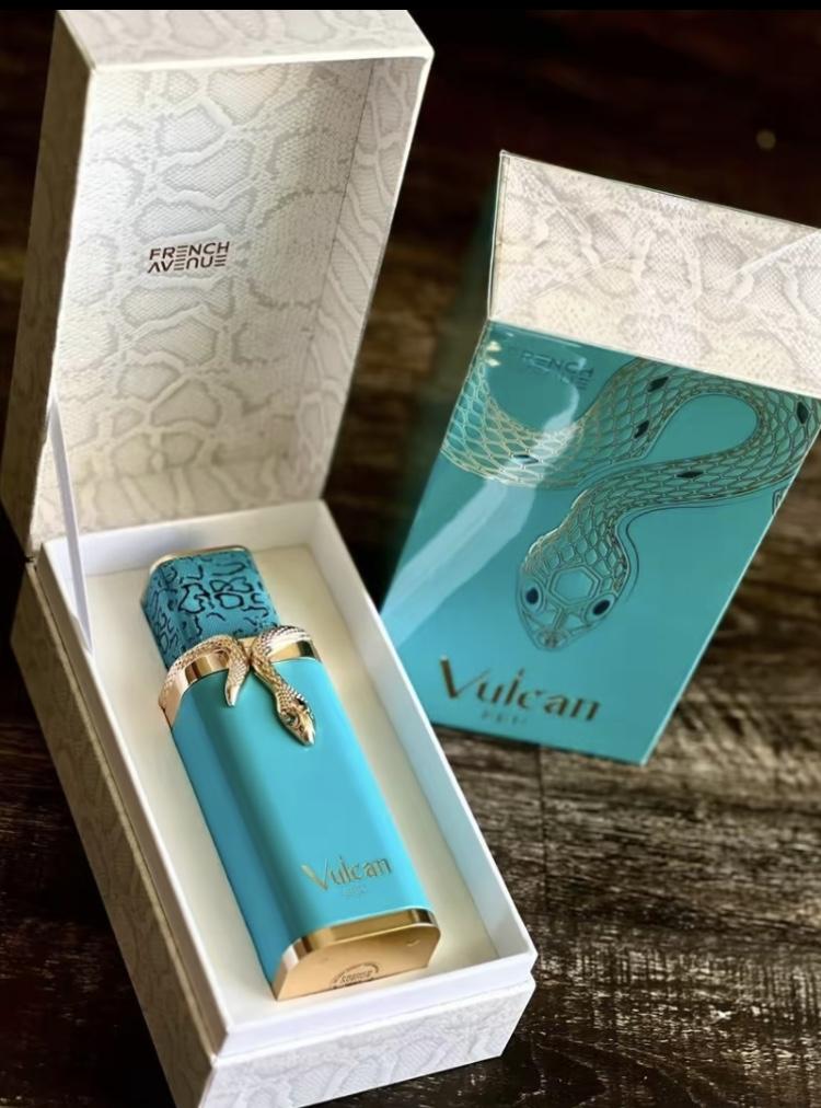 Vulcan FEU 3.4oz EDP Perfume with Unique Snake Design Bottle and Turquoise Packaging by Fragrance world long-lasting arabian woman