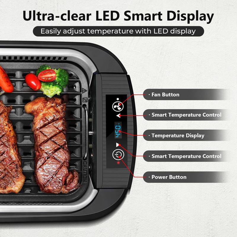 CUSIMAX Smokeless Indoor Grill Portable Electric Grill with Turbo Smoke Extractor Technology Nonstick Removable Grill Pan Glass Lid 1500 Watts for Homes and Party electric grill mini Household Appliances