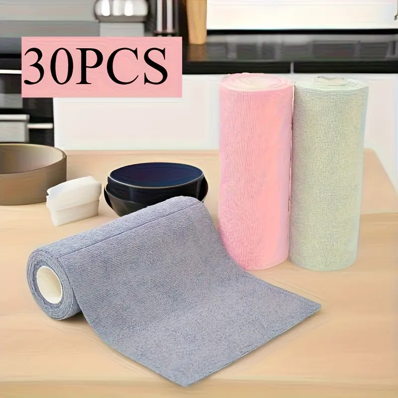 30pcs of Reusable Microfiber Towels, Hand-Torn Cleaning Towels, Disposable Napkins, Household Kitchen Towel Rolls, Dish Cloth Replacements, Soft Cleaning Cloths for Cars, General Purpose Absorbent Kitchen Cloths, Kitchen Supplies, Cleaning Tools