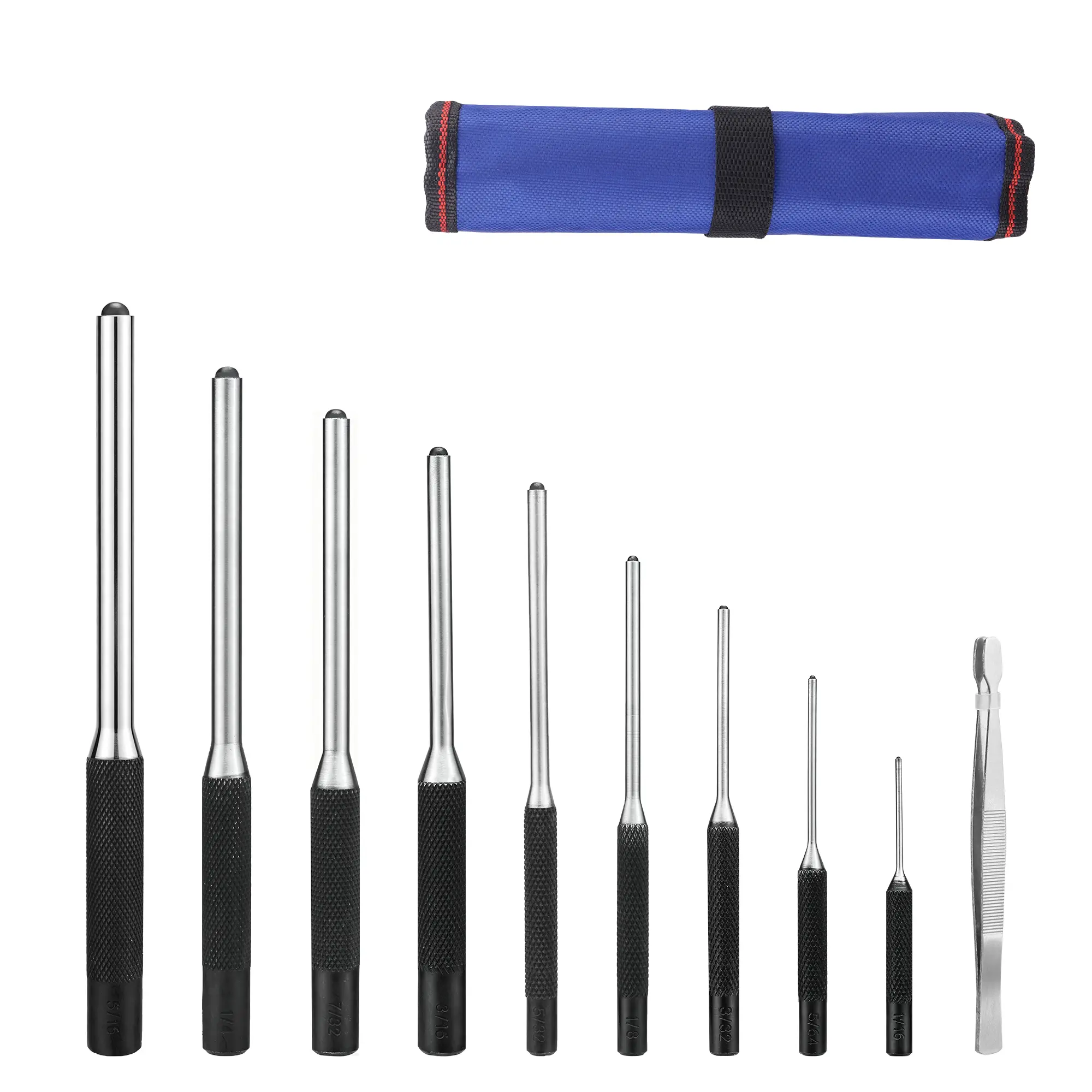 WORKPRO 9-Pack Roll Pin Punch Set with Tweezers, Forged CR-V Steel, Punch Tool Set with Nylon Pouch, Pin Removal Tool for Automotive, Watch Repair, Jewelry and Craft