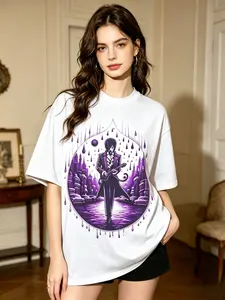 Dark aesthetic gothic rock oversized tee; purple rain castle guitarist graphic T-shirt; emo Y2K unisex cotton crew neck top for street concert outfits (S–5XL); vintage gothic rainy castle guitar man graphic T-shirt; dark purple art oversized unisex tee; p