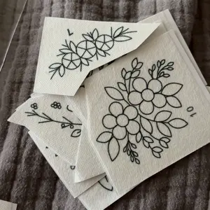 Peel and Stick Sewing Embroidery Sticker, 12pcs Flower Pattern Water Soluble Embroidery Stabilizer, Wash Away Self Adhesive Transfer Paper for Hand Sewing Lover and Beginner