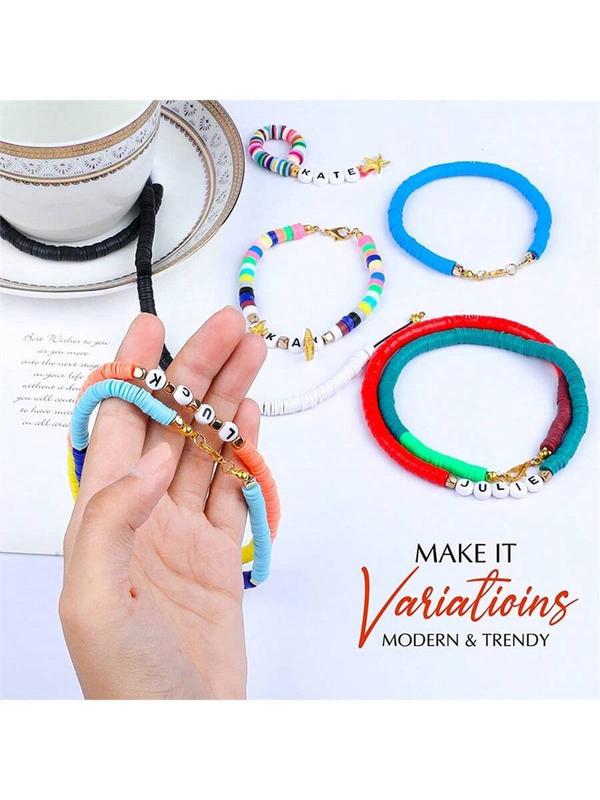 13000pcs/10600pcs/8800pcs/6000pcs/5100pcs/3500pcs/2400pcs/2000pcs Clay Bead Bracelet Making Kit For Beginners, College Friendship Letter Beads Kit, Includes Pendants And Elastic Cord, DIY Alphabet Beads Bracelet Kit, Party Gift