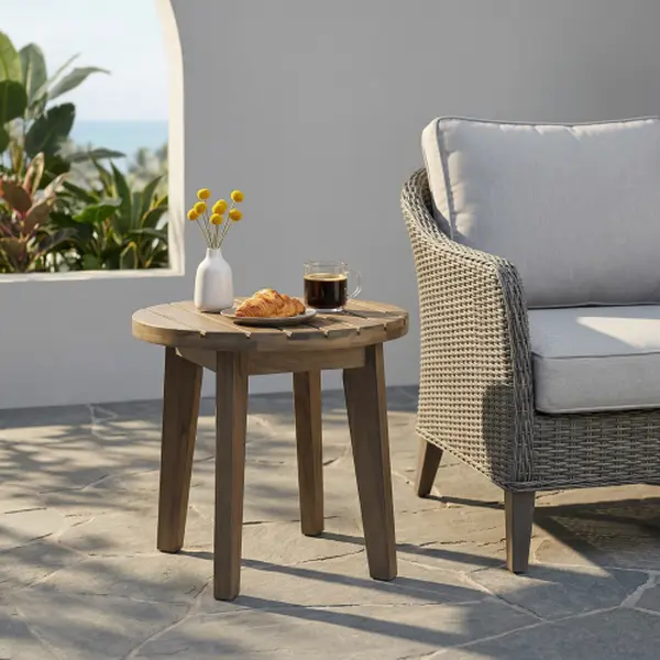 16-Inch Acacia Wooden Outdoor Table - Rustic, Sturdy Heavy Frame, Lightweight Outdoor Table, Weather Resistant for 2-3 Uses: Coffee, Tea or Plant Pot on Porch, Weather Resistant Table