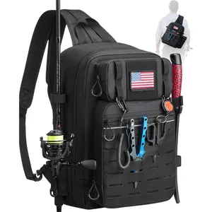 Fishing Backpack Tackle Bag with 2 Rod Holders, Multi-Compartment Storage, MOLLE System, Water-Resistant Lightweight Outdoor Pack
