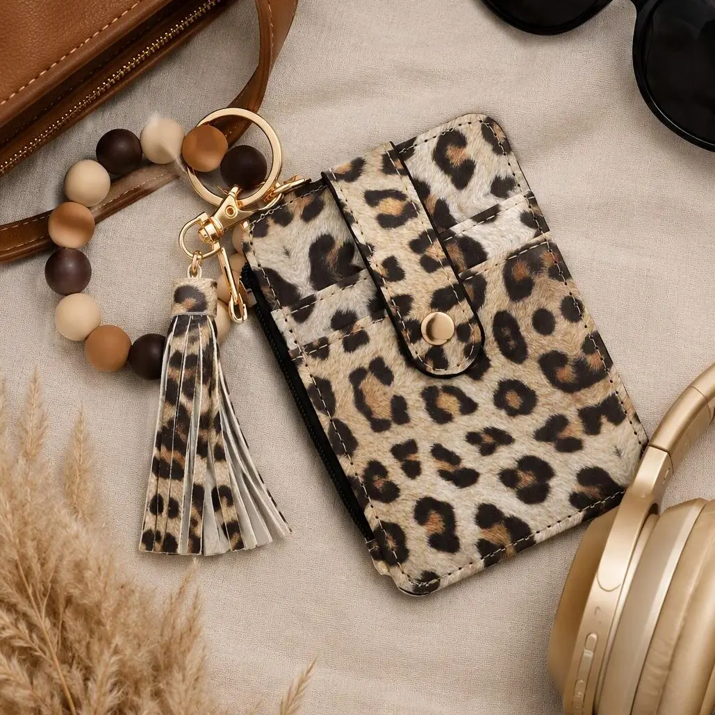 Silicone Bracelet Wristlet Wallet Credit Card Holder RFID ID Window Key Ring Tassel Slim Wallet Women Keychain Purse