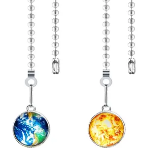2-Pack 12 Inch Ceiling Fan Pull Chain Extension with Planet Charm Pendant Easy Install for Ceiling Fans and Lights Decoration (Earth+Sun)
