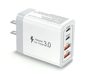 2A2C USB C Plug Fast Charge 40W 4-Port Multi USB Charger US Dual Port PD Power Adapter QC Wall Plug for Multiple Devices Efficient Charging Solution