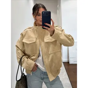 Women's Winter Jacket Zipper Oversized Stand Collar Multiple Pockets Workwear Street Style Casual Layered Outerwear