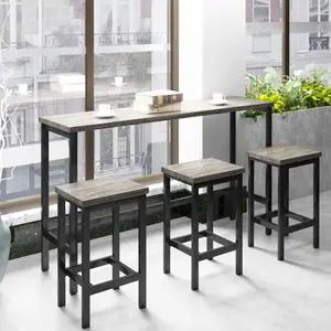 Counter Height Extra Long Dining Table Set, 3-Stool Pub Kitchen Set with Side Table and Footrest, Extra Long Table