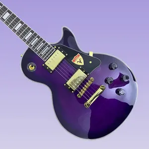 LP Purple Burst Guitar with Dual Humbuckers, Flame maple top,Solid body, rosewood fretboard,Gold Hardware, 6 String, Beginner & Pro