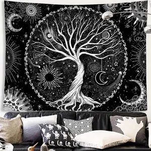Tree of Life Tapestry Black Tree Backdrop Minimalist Theme Wall Hanging Photography Background Aesthetic Decor for Living Room Bedroom Indoor Outdoor Home Decoration