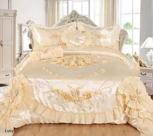 Ornate Sateen/Silk 3D Floral Appliqué Bedding Set