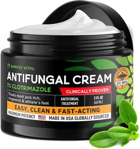 Antifungal Cream for Athlete's Foot Ringworm & Jock Itch Clotrimazole 1% Made in USA Extra Strength 2 oz Treatment for Human Skin Fungus