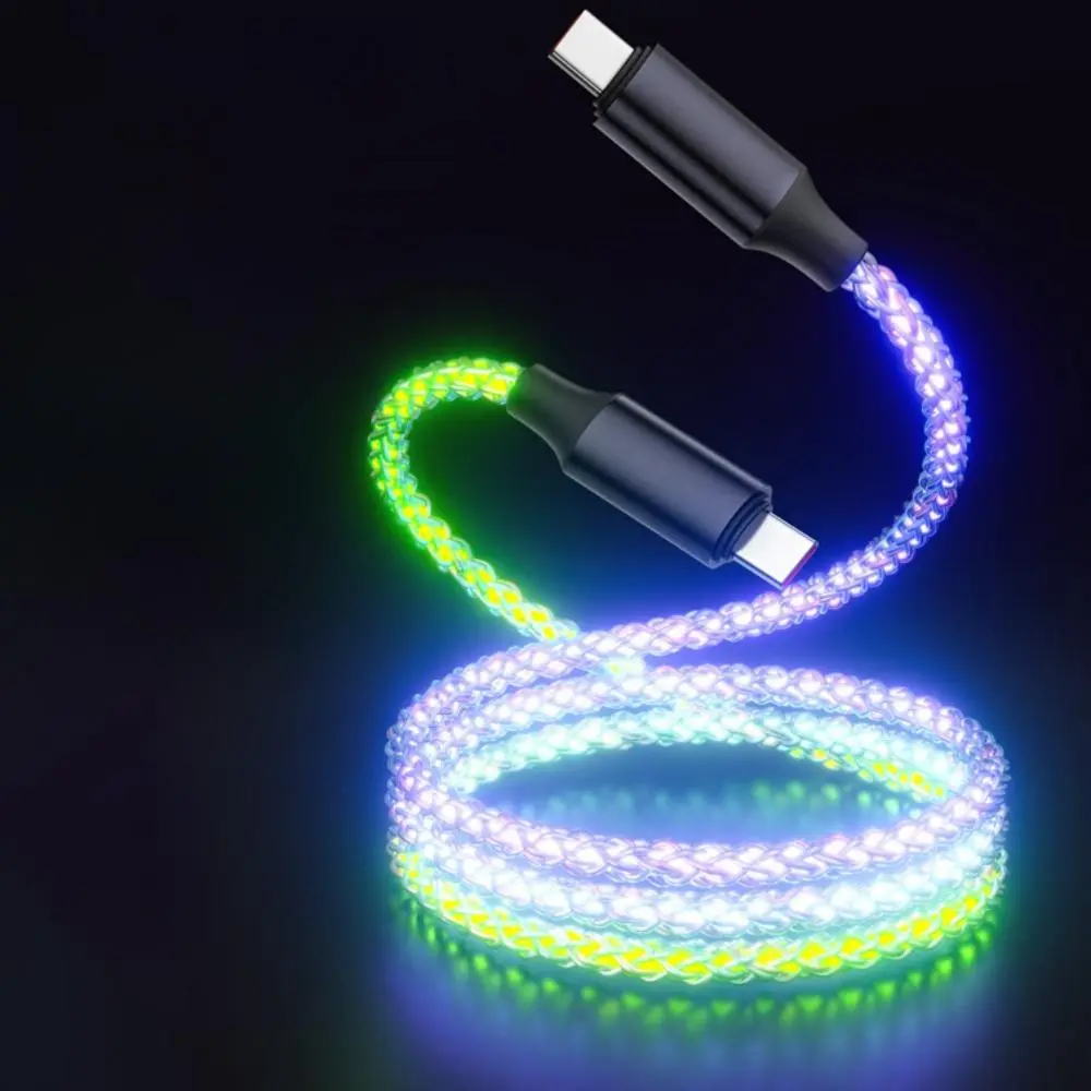 100W Type-C Fast Charging Data Cable, Multicolor LED RGB Light Gradient Data Transfer Cable, Durable Mobile Phone Accessories, Super Fast Charging, Data Sync Cable, Fast Charging Cords