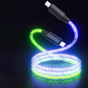 100W Type-C Fast Charging Data Cable, Multicolor LED RGB Light Gradient Data Transfer Cable, Durable Mobile Phone Accessories, Super Fast Charging, Data Sync Cable