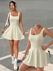 SLYNVIA Womens Knitted Sleeveless Bodycon Casual Sports Skort Tennis Dress Spring Summer
