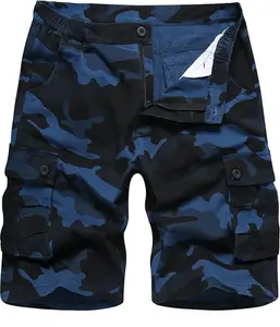 APTRO Men's Camo Cargo Shorts 100% Cotton Multi-Pockets Knee Length Elastic Waist Durable Buttons Ideal for Work Sports Camouflage Cotton Twill Fabric Double Stitching Menswear Menswear Smooth Big