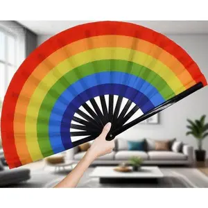 Vibrant Folding Hand Fan for Dance Performances, Large Clacking Fan with Rainbow Design, Foldable and Portable for Line Dancing, Festivals, and Stage Shows, Reusable and Lightweight Accessory Decor Decoration Gift Metal Wall Dj Lighting