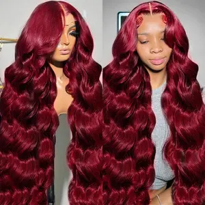 Bling Hair Burgundy 13x6 HD Lace Frontal Human Hair Wig Body Wave wig 13x4 Lace Front Human Hair Wigs For Women 99J Colored 180 High Density