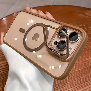 MagSafe 3-in-1 Metal Frame Phone Case with Lens Protector & Stand for iPhone 17 Pro Max 16 Pro 14 15 Plus 13 12 Pro Max Case, Acrylic Drop-Proof Hard Shell Shockproof Protective Cover