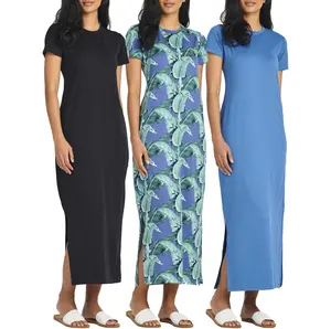 Real Essentials Women's 3-Pack Casual Short-Sleeve Maxi T-Shirt Dress with Slit, Plus Size Available