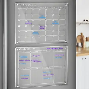 Acrylic Writing Board, Transparent Pattern Notepad with Memo Writing Board, Day Week Month Schedule Magnetic Refrigerator Sticker, Wall Calendar Planner