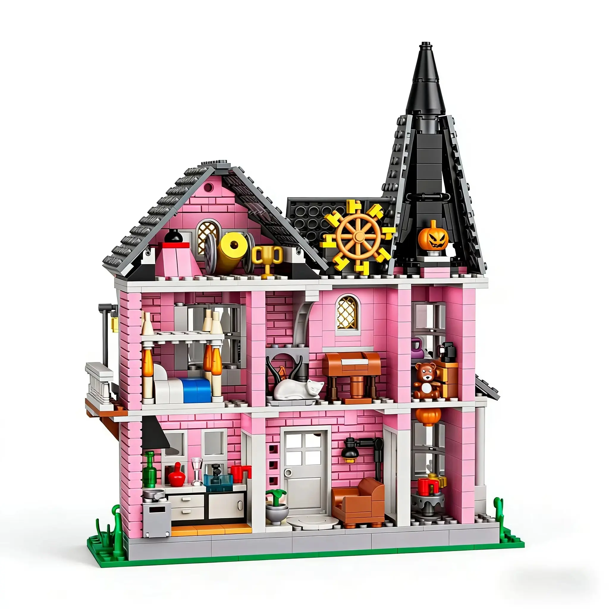 Coraline‘s Iconic Pink Palace Building Blocks Set,Fantasy Haunted House Model for Display,Unique Collector’s Gift for Movie Fans