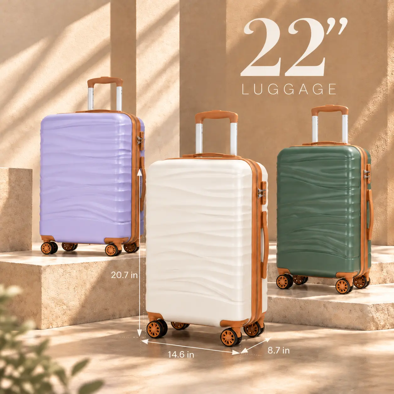 SUNSPIRE 22'' Expandable Carry-On Luggage, Lightweight Scratch-Resistant PC+ABS Hardshell Suitcase with TSA Lock Double Spinner Wheels & YKK Zipper