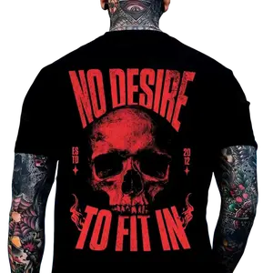 Cotton NO DESIRE TO FIT IN Skull Print Men'S T-Shirt, Top Menswear, Cotton Tee Shirt Casual Streetwear