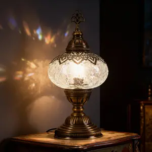 MOZAIST Turkish Table Lamp with Bulb Included Elegant Glass Design & Brass Base for Home Decor Ideal for Living Rooms Bedrooms or Offices