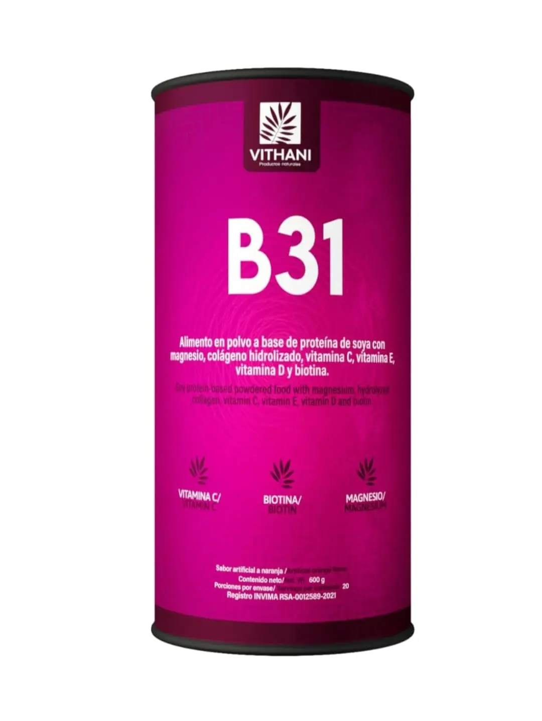Vithani B31 Soy Protein-Based Powder 600g with Magnesium, Hydrolyzed Collagen, Vitamin C, Vitamin E, Vitamin D & Biotin Made in Colombia - Nail, Bathroom
