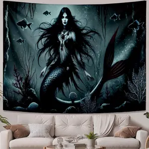 Prints Dark mystical mermaid underwater Vintage Tapestries Multi-scene use