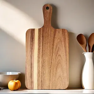 Acacia Wood Cutting Board with Handle - Chopping Kitchen for Vegetables, Cheese, Bread & Fruits - Knives