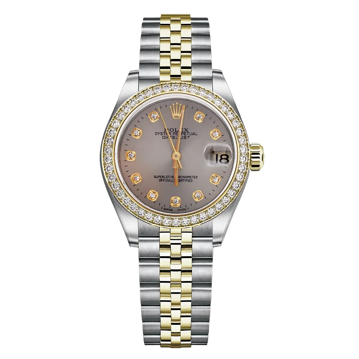 Rolex Datejust 31mm Two-Tone Stainless Steel 68273 Custom Grey Diamond Dial & Bezel Automatic Watch WHP040708