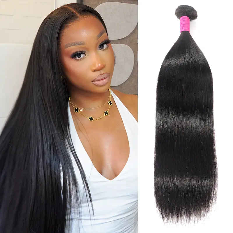 Arabella 1 Bundle 10A Unprocessed Straight Human Hair Weave 95-105g, Nautal Black, 3-4 Bundles to Make A Full Head, 100% Human Hair Double Weft No Shedding No Tangles