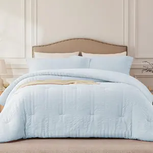SkyBlue Twin/Twin XL Comforter Set - 2 Pieces Seersucker Lightweight Bedding Comforter Sets (1 Soft Comforter & 1 Pillowcase) - All Cozy Bed Sets for Men