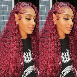Burgundy Wig Human Hair 99j Burgundy 13x6 HD Transparent Deep Wave Lace Front Wigs Human Hair 180 Density Pre Plucked Brazilian Virgin Red Wig Human Hair For Black Women