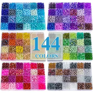 XSEINO 7200PCS 6mm Crystal Glass Beads Bracelet Making Kit - 144 Assorted Colors for Beading Making, DIY Jewelry Decoration, DIY Mix Beads, Friendship Gifts for Friends & Family1