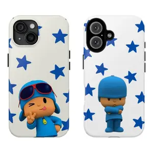 Cute Blue Pocoyo Collage Phone Case|Cartoon Tough Phone Case|Compatible for iPhone 17Air 16Promax 15 14 13 12 11 and for Samsung S21-S25|Durable and Shockproof|Perfect Gift for Women Men kawaii blue cartoon character cover anime