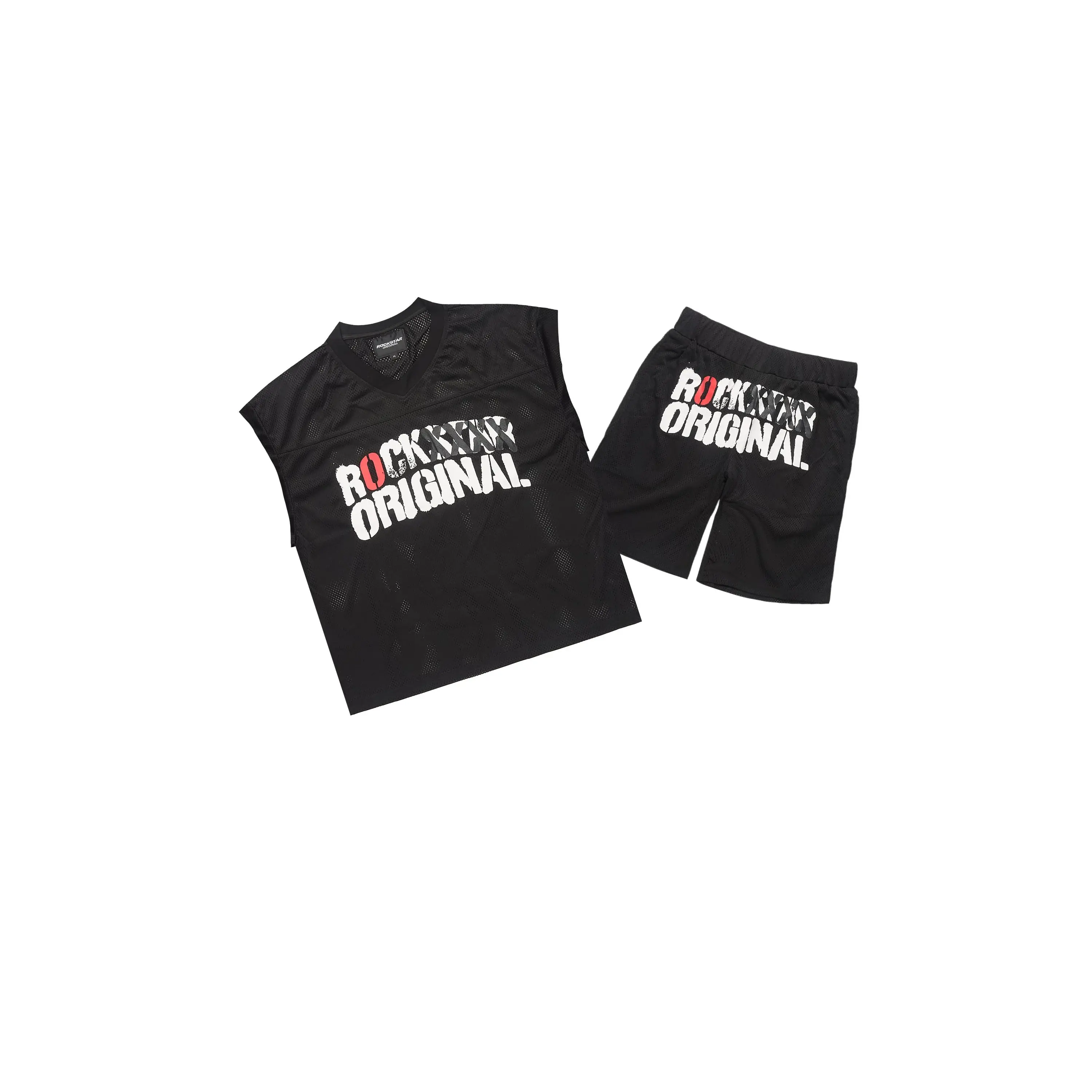Crown Black Mesh Cut Sleeve Jersey Short Set