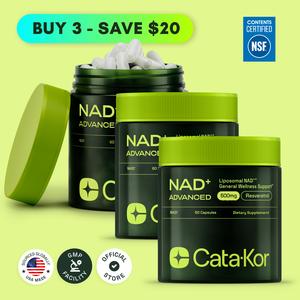 3x Cata-Kor NAD+ Advanced 500mg  - NAD Supplement with Resveratrol - 180 Capsules