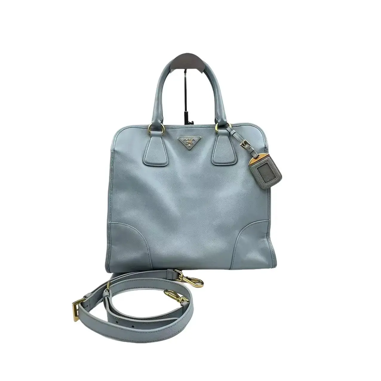 Pre-owned PRADA H6 baby blue light blue cross pattern tote bag hz62464