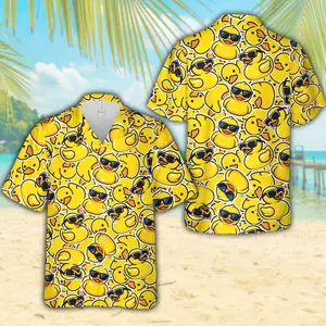 Funny Rubber Duck Hawaiian Shirt for Men and Women, Yellow Duckie Aloha Shirt, Summer Beach Party Button Down, Quirky Vacation Gift