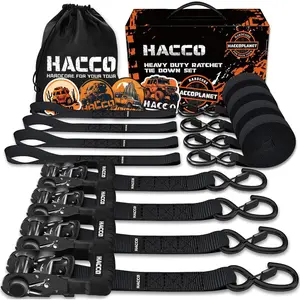 Ratchet Straps, 5280lb Break Strengeth, 1.6" Heavy Duty Ratchet Tie Down Strap Set w/Padded Handle, S Hook, Soft Loop for UTV Motorcycle Truck Cargo Straps (Black, 8FT)